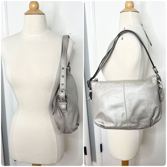 Coach Alexandria Silver Metallic Leather Slim Duffle Sac 13890W Crossbody Bag - Picture 3 of 8